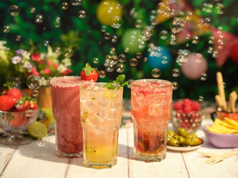 sparkling summer fruit cocktails with bubbles