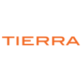 logotipo tierra naranja y gris, tipografía geométrica