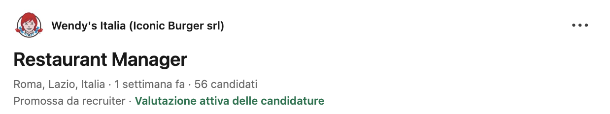 offerta di lavoro wendys italia: restaurant manager a roma