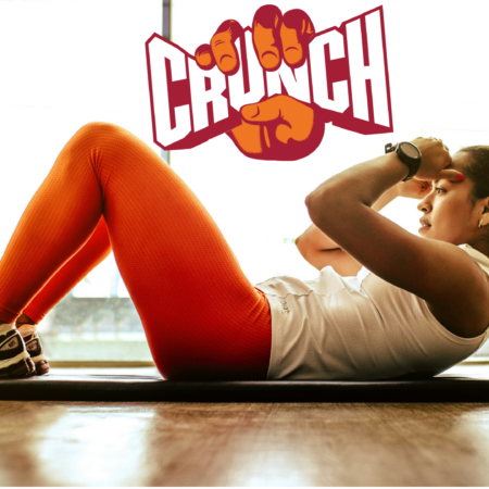 core crunch workout: woman in orange leggings