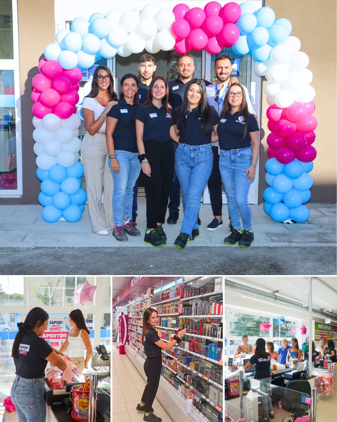 apertura negozio beauty: team e clienti festeggiano