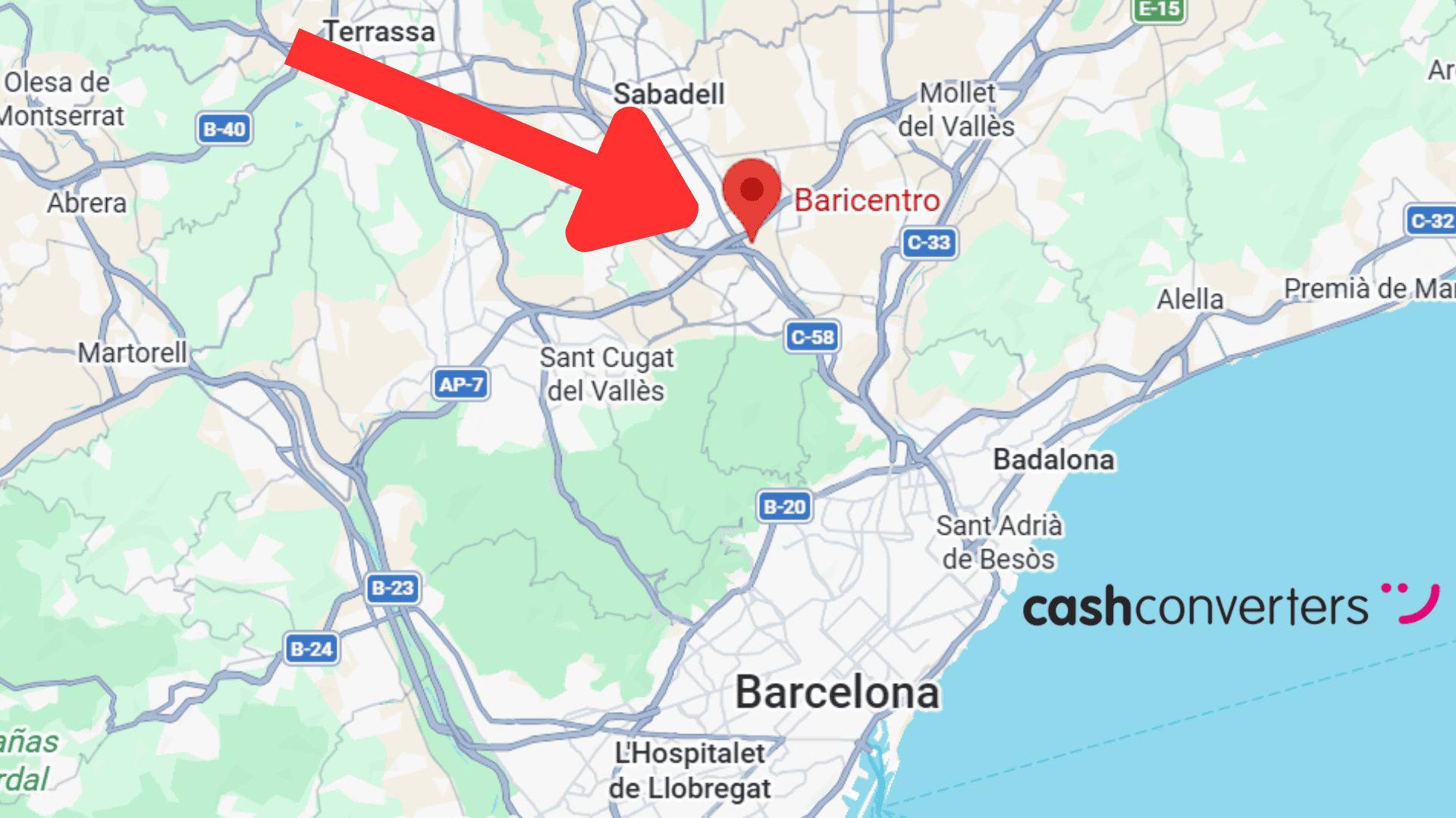 mapa de barcelona con flecha a baricentro