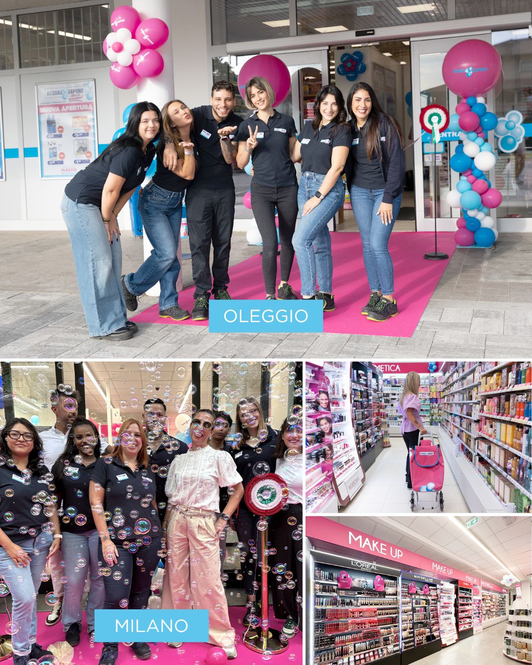 inaugurazione beauty store milano con staff e make up