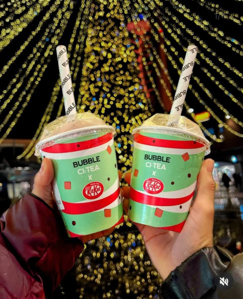 bubble ci tea kitkat toast under fairy lights