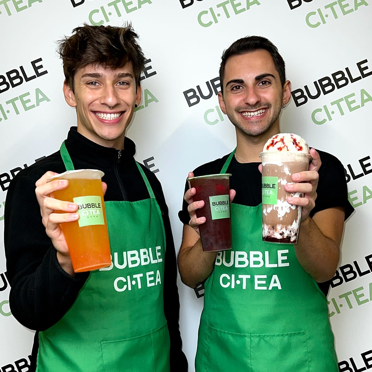 bubble ci tea promo with smiling team