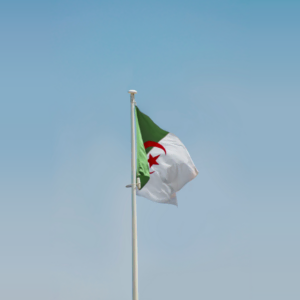 drapeau algérien au vent sur fond de ciel bleu