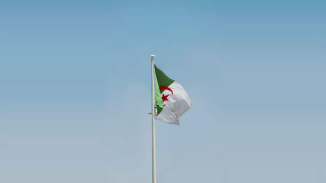 drapeau algérien au vent sur fond de ciel bleu
