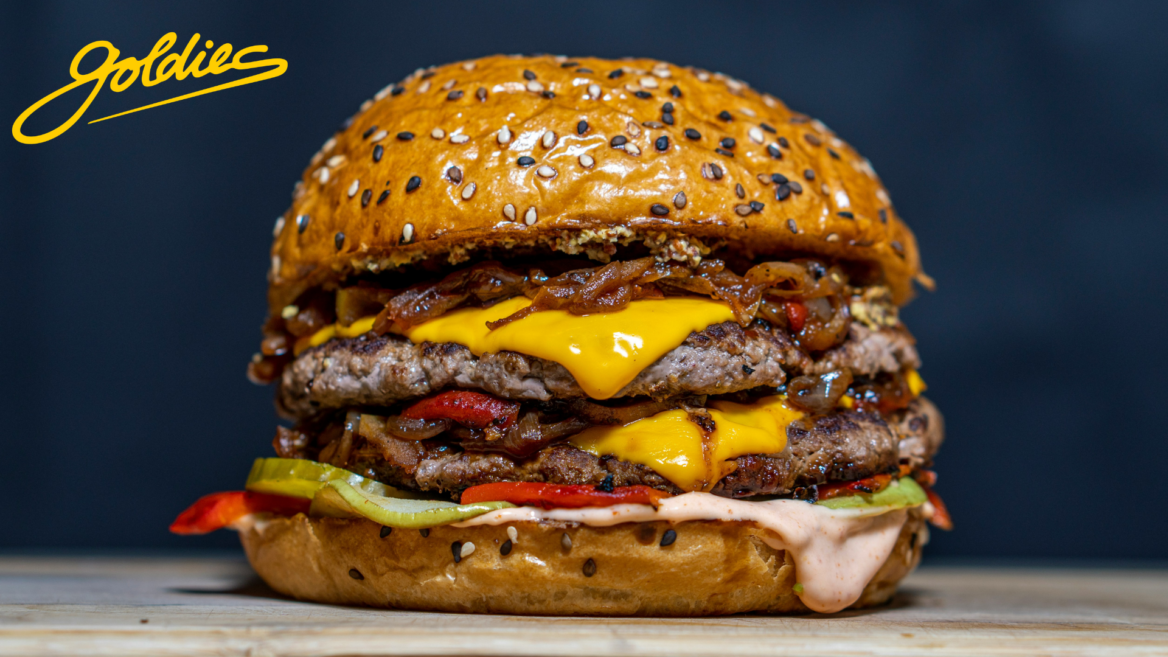goldies gourmet burger au fromage fondant et oignons caramélisés