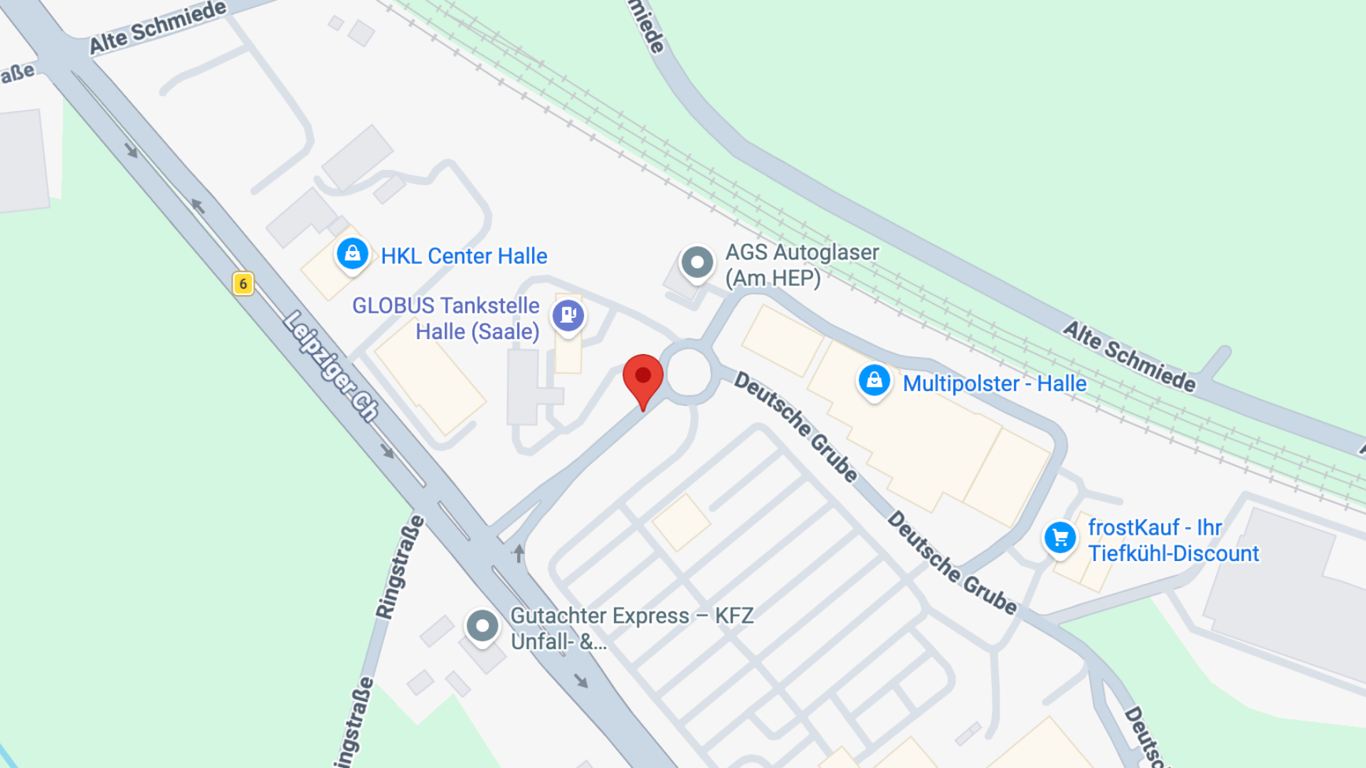 karte von halle (saale): gewerbegebiet mit standortmarker