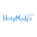 logo manuscrito azul pastel holymother sobre fondo blanco