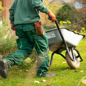 jardinier en action avec une brouette