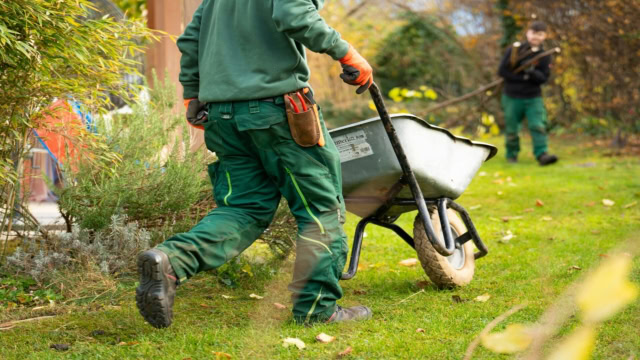 jardinier en action avec une brouette