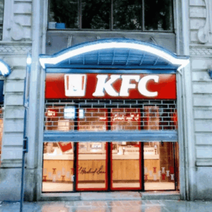 facciata kfc in pietra grigia, insegna rossa