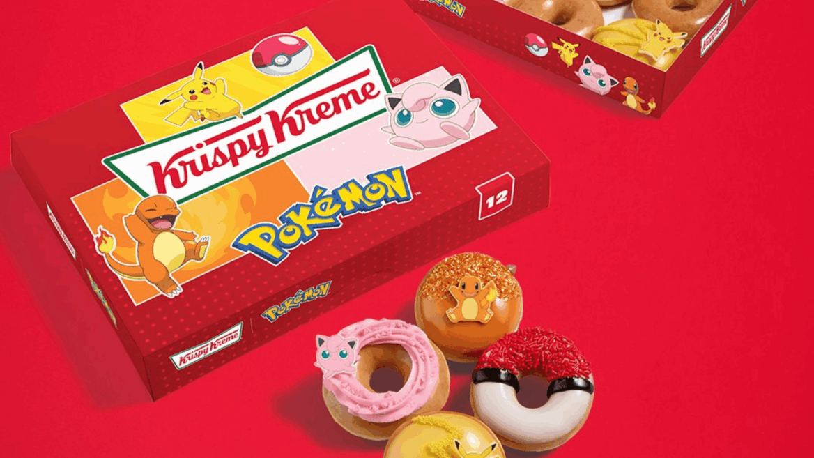donuts krispy kreme pokémon en caja temática roja