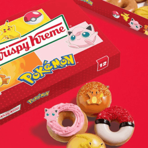 donuts krispy kreme pokémon en caja temática roja