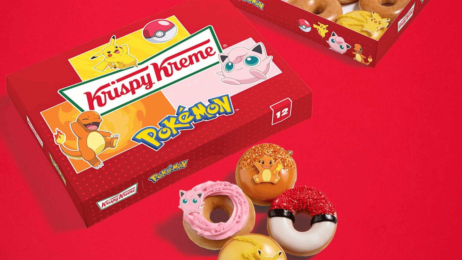 donuts krispy kreme pokémon en caja temática roja