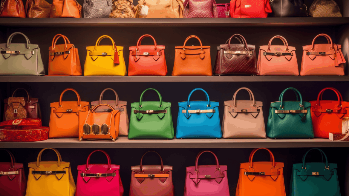 vitrina de bolsos de lujo multicolor