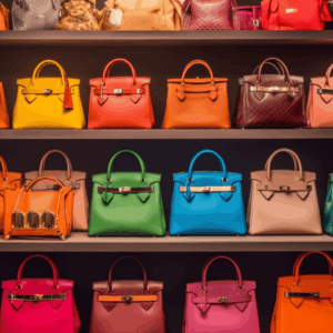 vitrina de bolsos de lujo multicolor