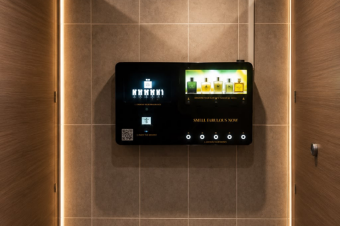 luxury fragrance touchscreen display wall