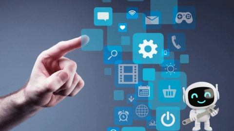main digitale et robot assistant futuriste