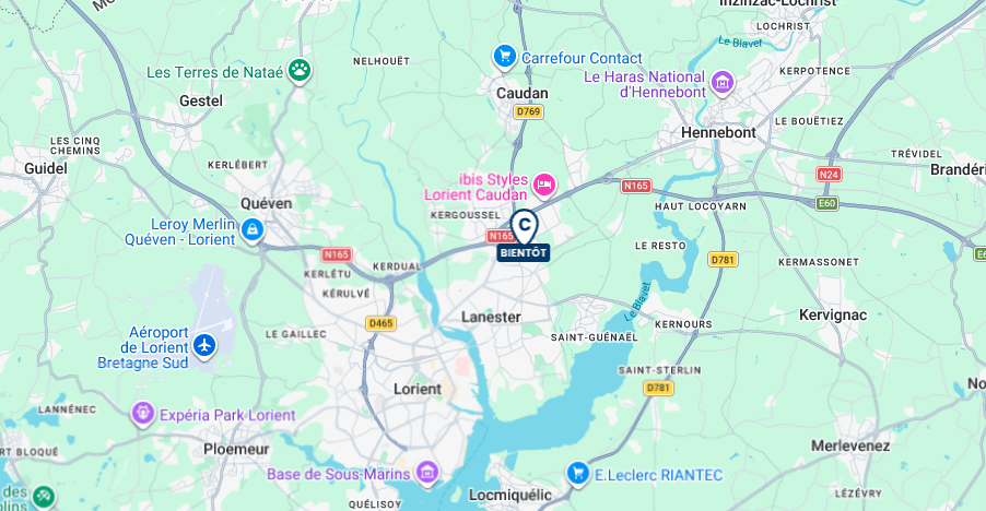 carte routière de lorient et ses environs, bretagne