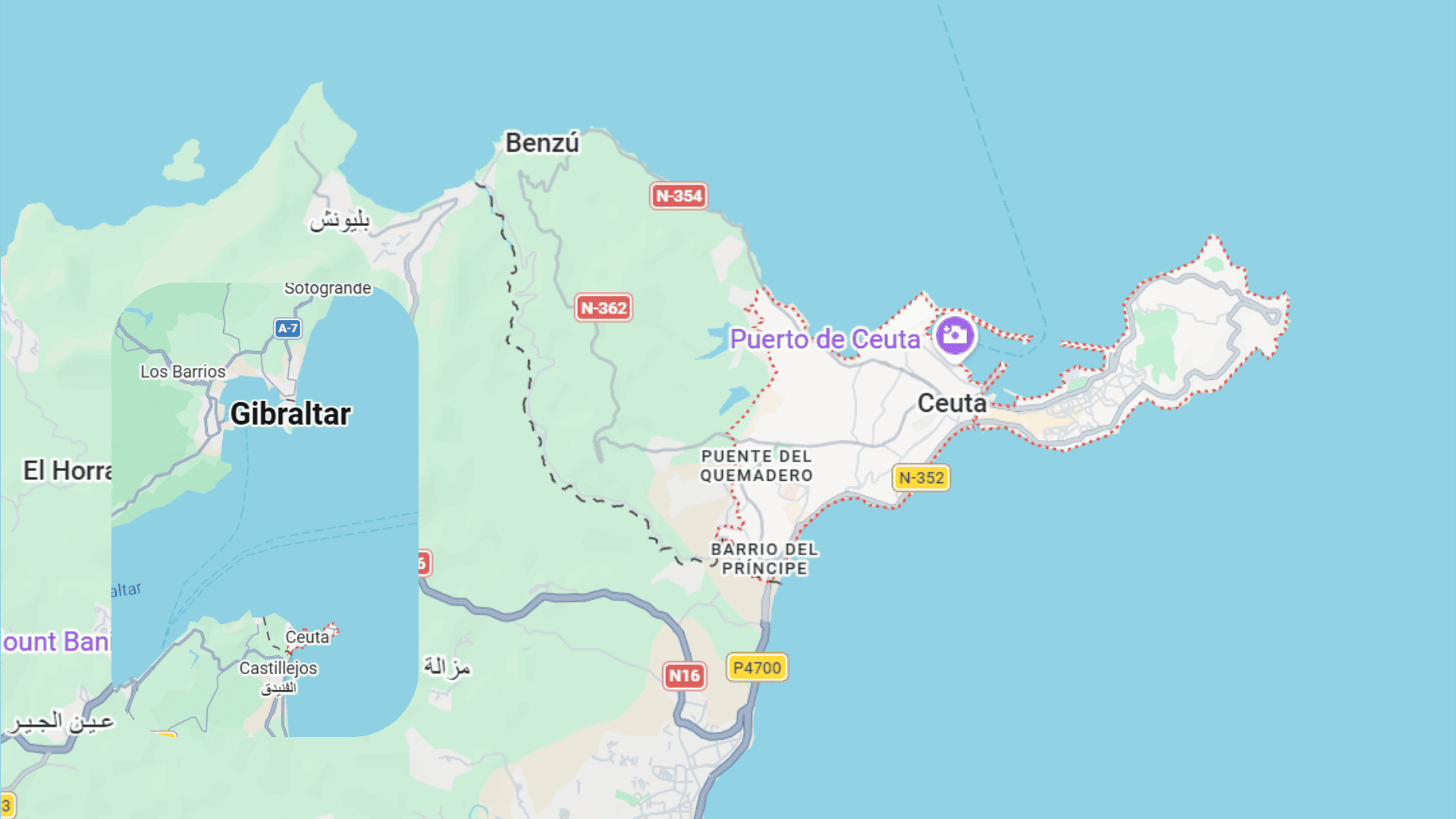 mapa de gibraltar y ceuta en el estrecho