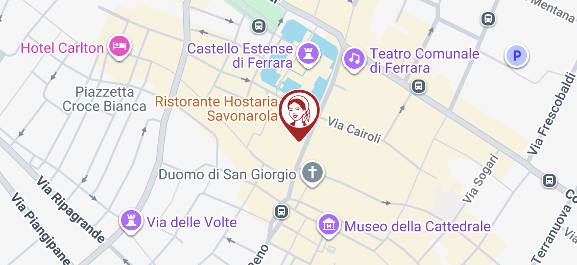 mappa del centro storico di ferrara con hostaria savonarola
