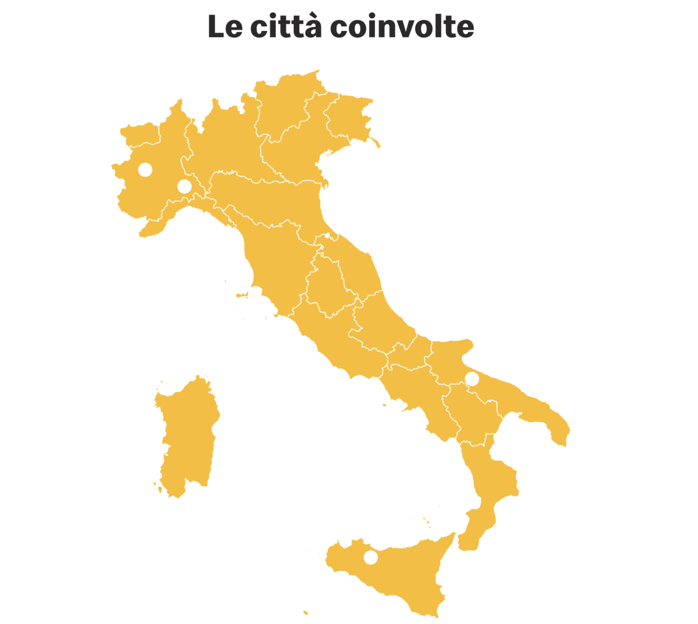 mappa delle città coinvolte in italia