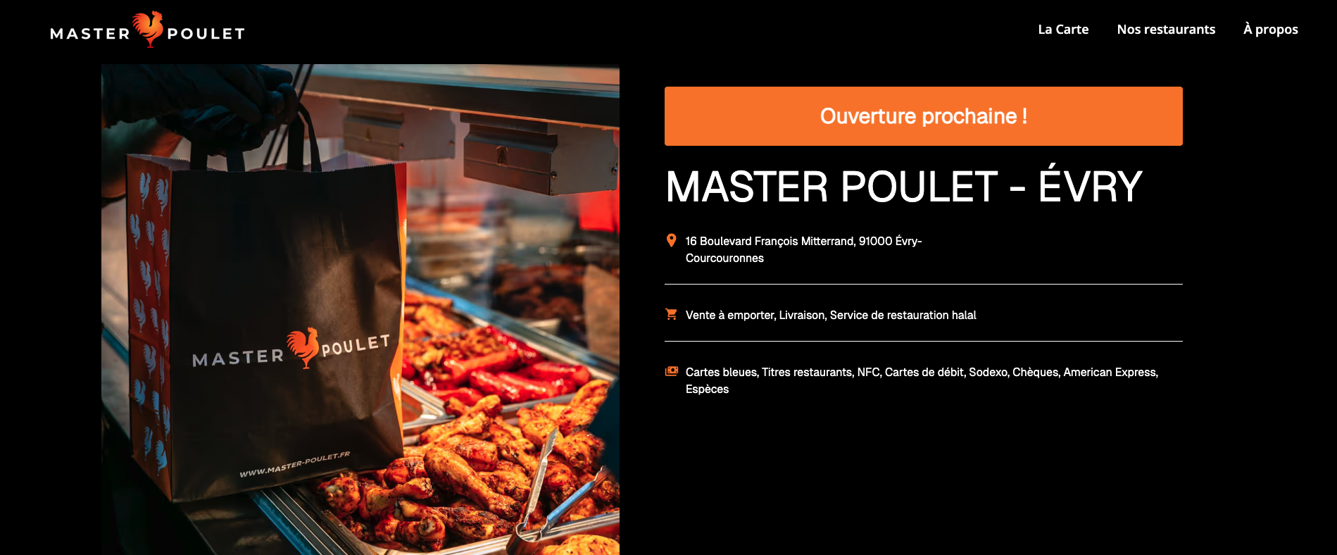 master poulet Évry : ouverture prochaine, halal, livraison