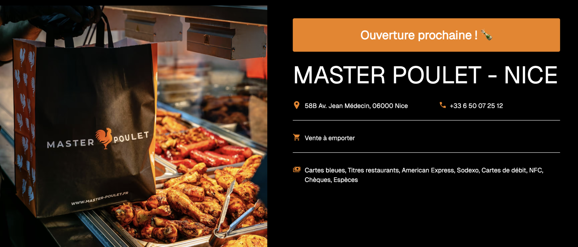 master poulet nice : ouverture prochaine et à emporter
