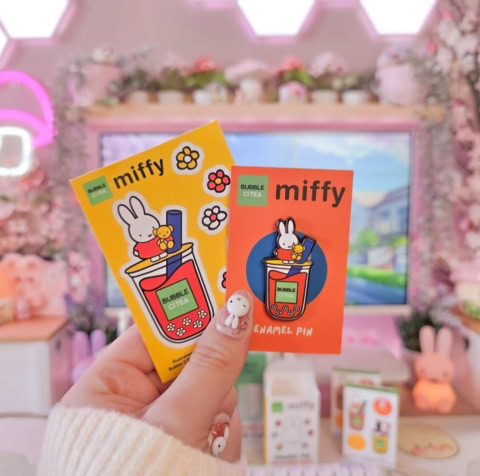 miffy bubble tea cards in pastel room