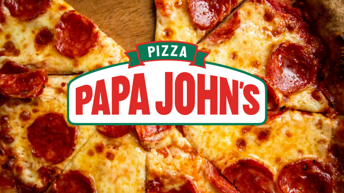 papa john’s pepperoni pizza logo close up