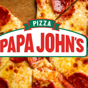papa john’s pepperoni pizza logo close up