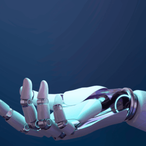 main robotique futuriste à lueur bleue