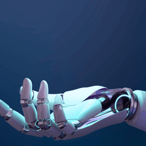 main robotique futuriste à lueur bleue
