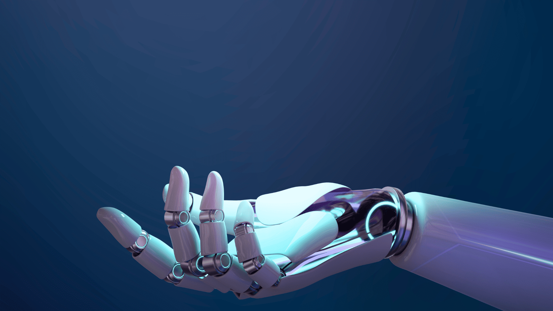 main robotique futuriste à lueur bleue