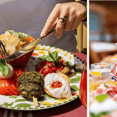repas italien coloré avec carafe dolfin artisanale