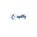 spiffy blue logo on white background