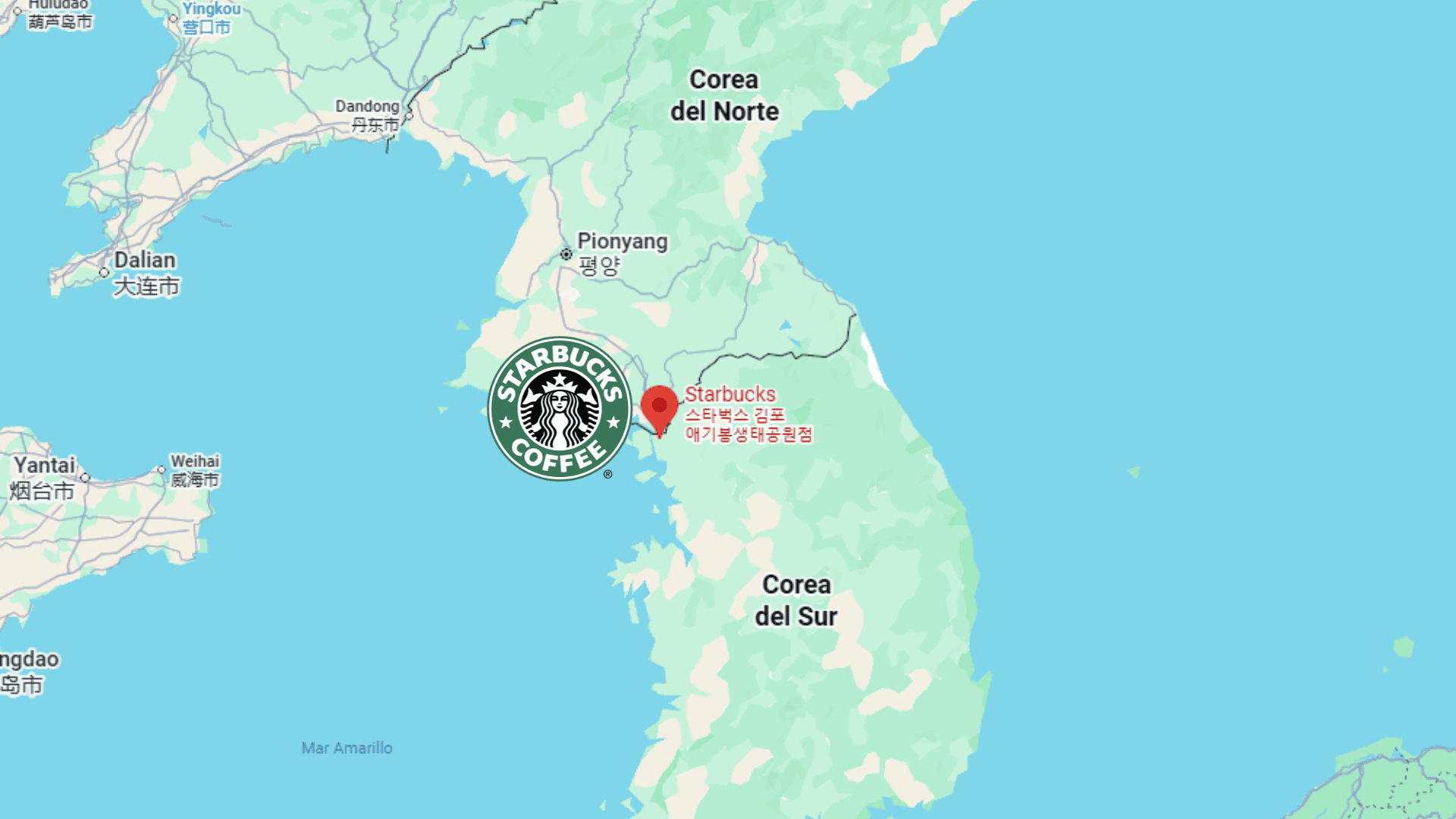 mapa de las coreas con starbucks en la costa oeste