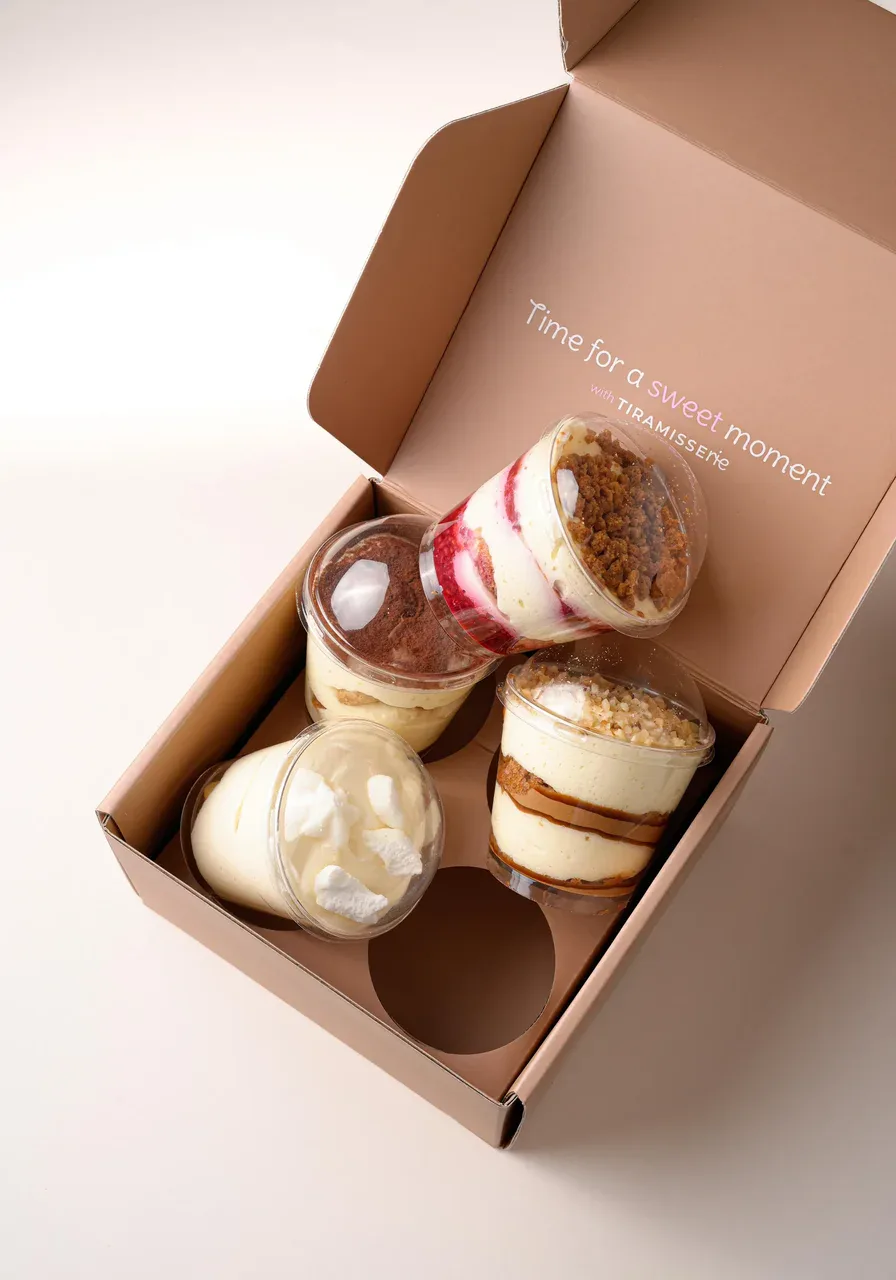 boîte cadeau tiramisu premium, 4 verrines délicieuses