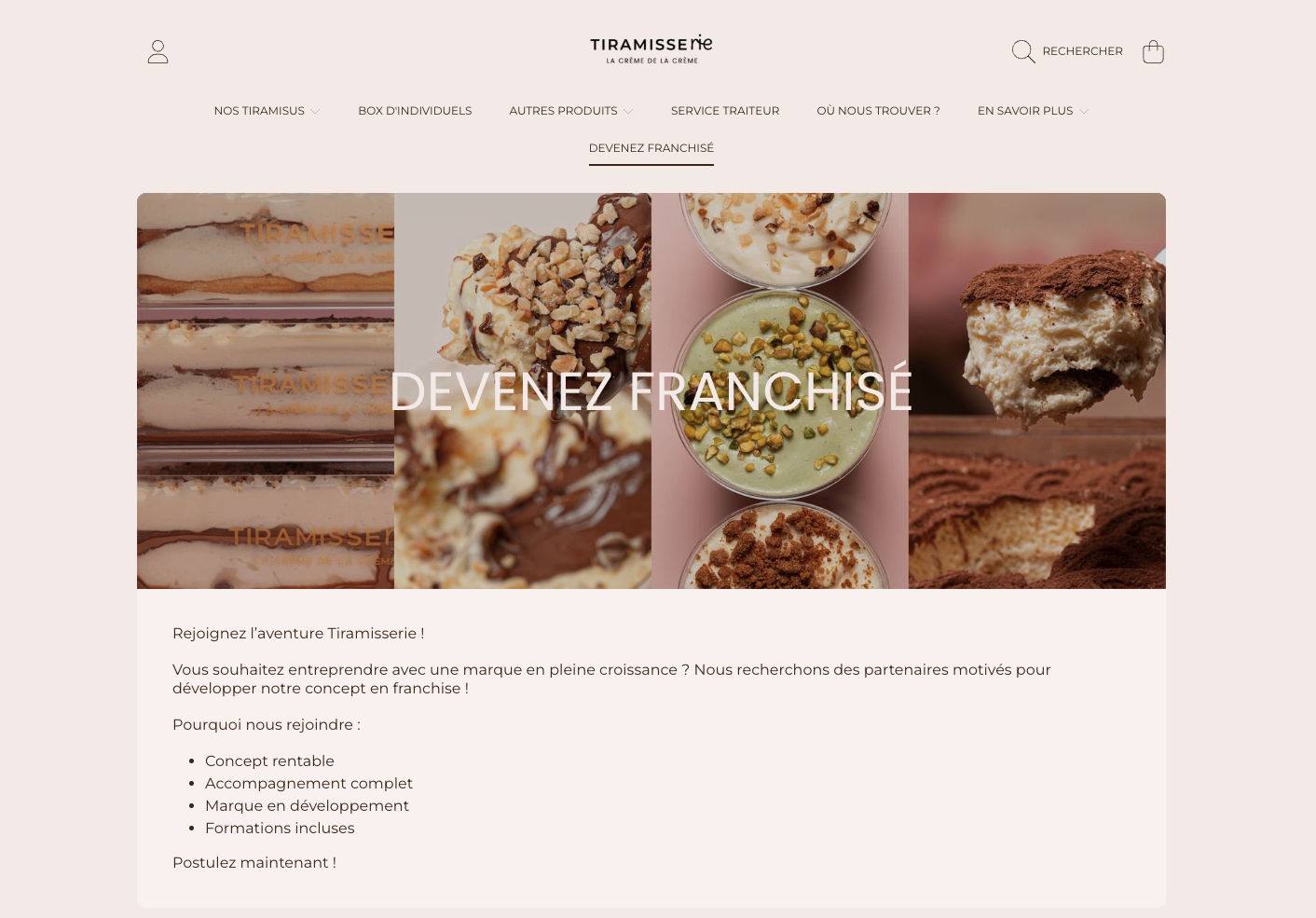 tiramisserie : bannière franchise et tiramisus gourmands