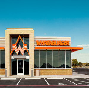 whataburger restaurant exterior under blue sky