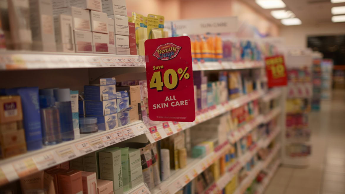 beauty days skincare sale, 40% off aisle
