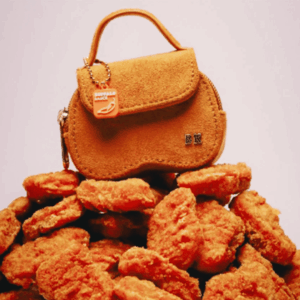 bolso naranja sobre nuggets de pollo, estilo kfc