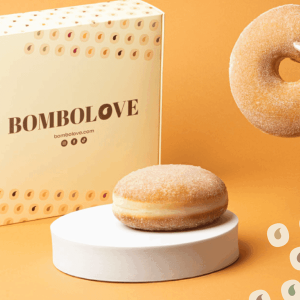 bombolove: packaging donut su sfondo arancione