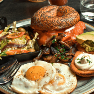 brunch plate with smoked salmon and avocado toast