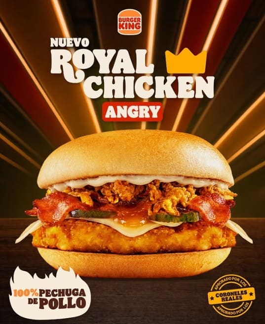 burger king: royal chicken angry, sándwich crujiente
