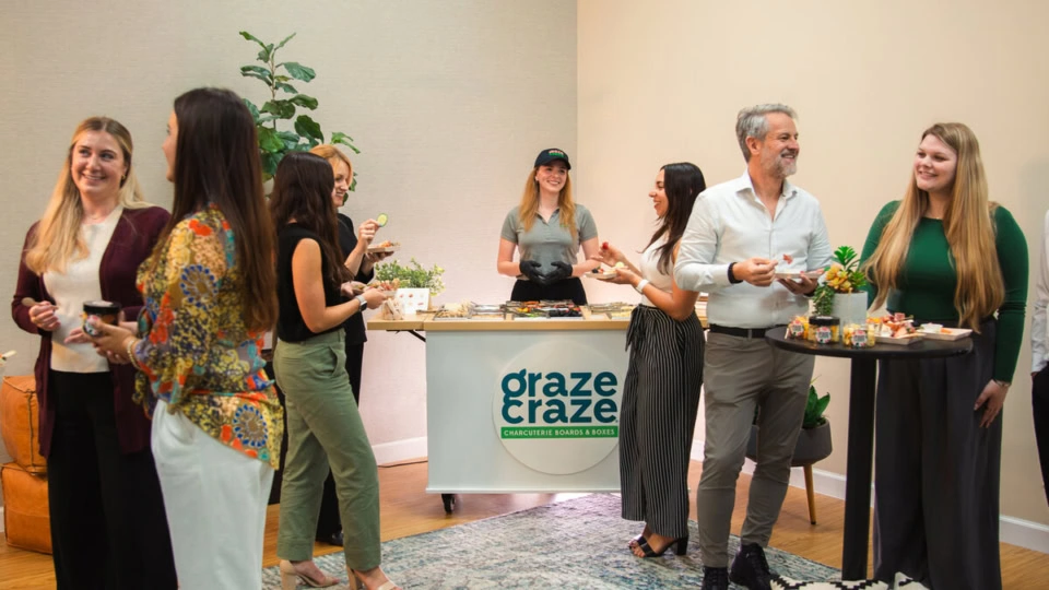 charcuterie networking event with gourmet grazing table