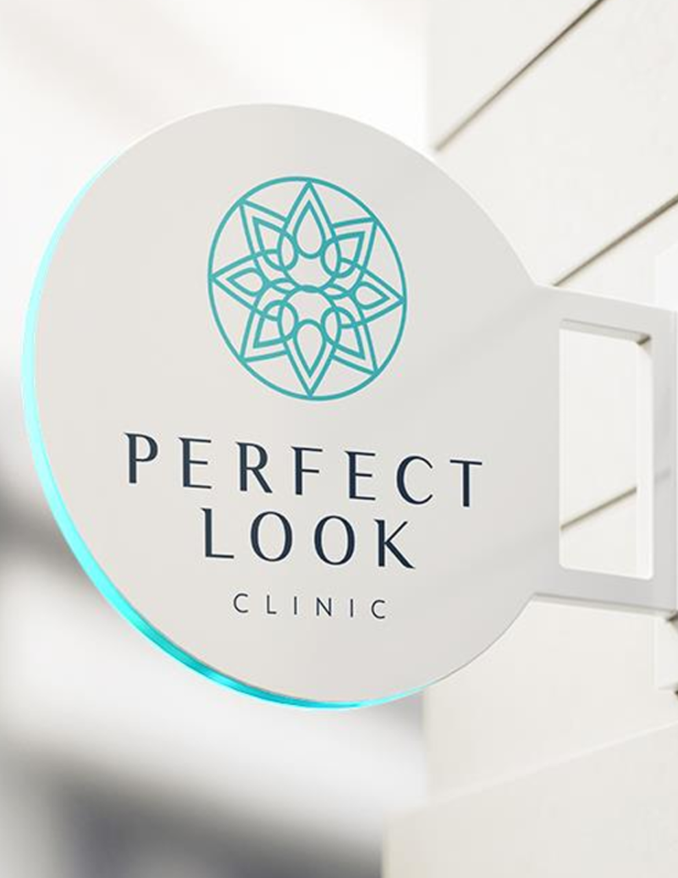 szyld kliniki perfect look z turkusowym logo
