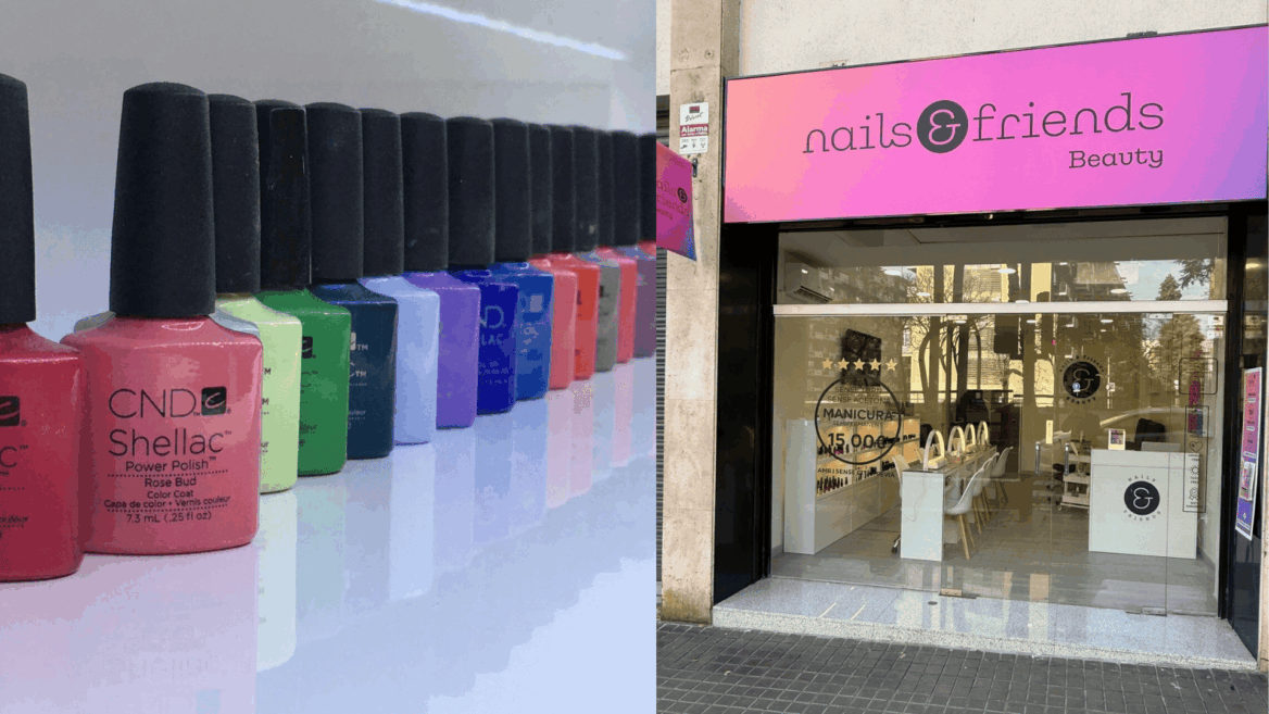 esmaltes cnd shellac y fachada de salón de uñas